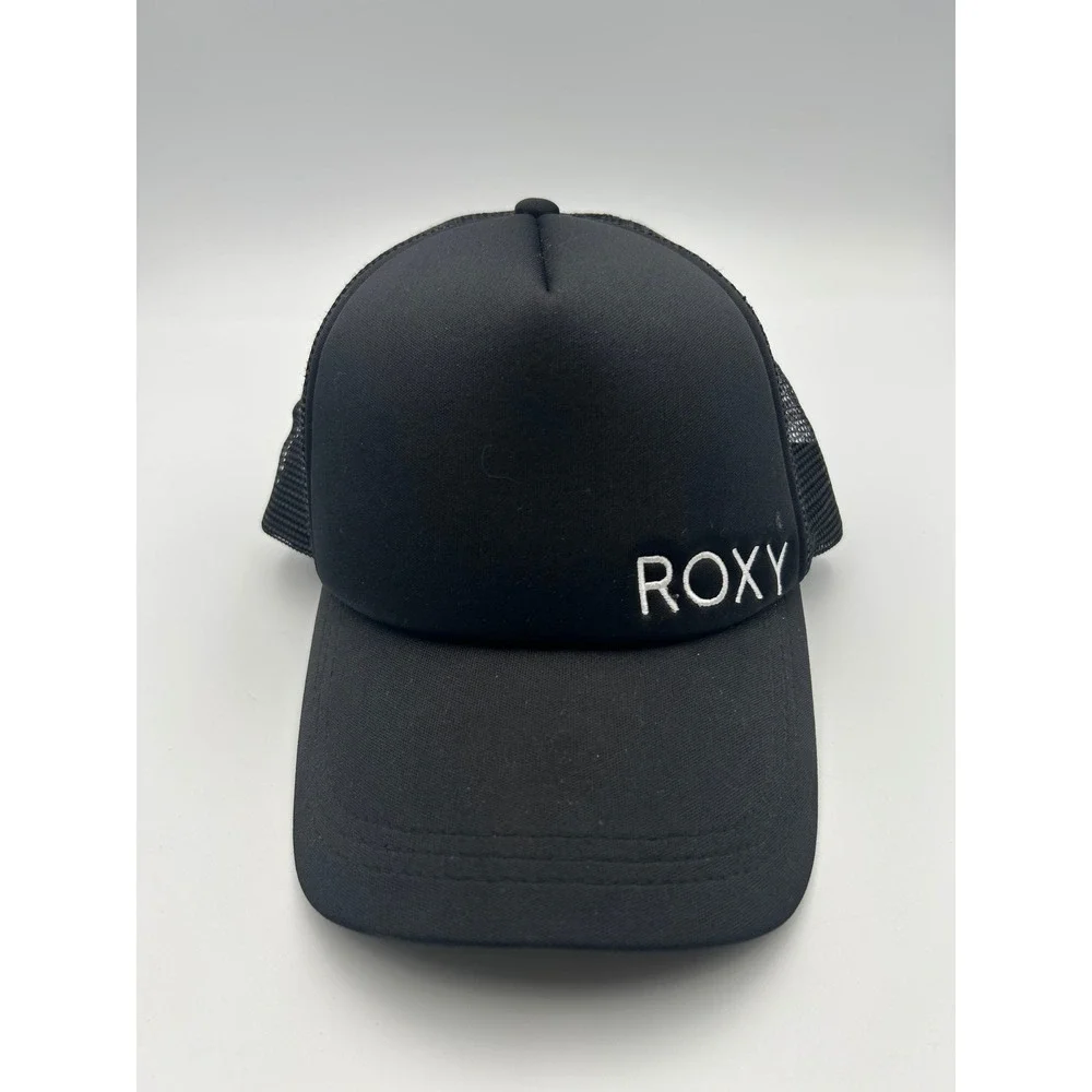 Roxy Womens Trucker Hat Black Mesh Snapback Baseball Cap Embroidered Logo